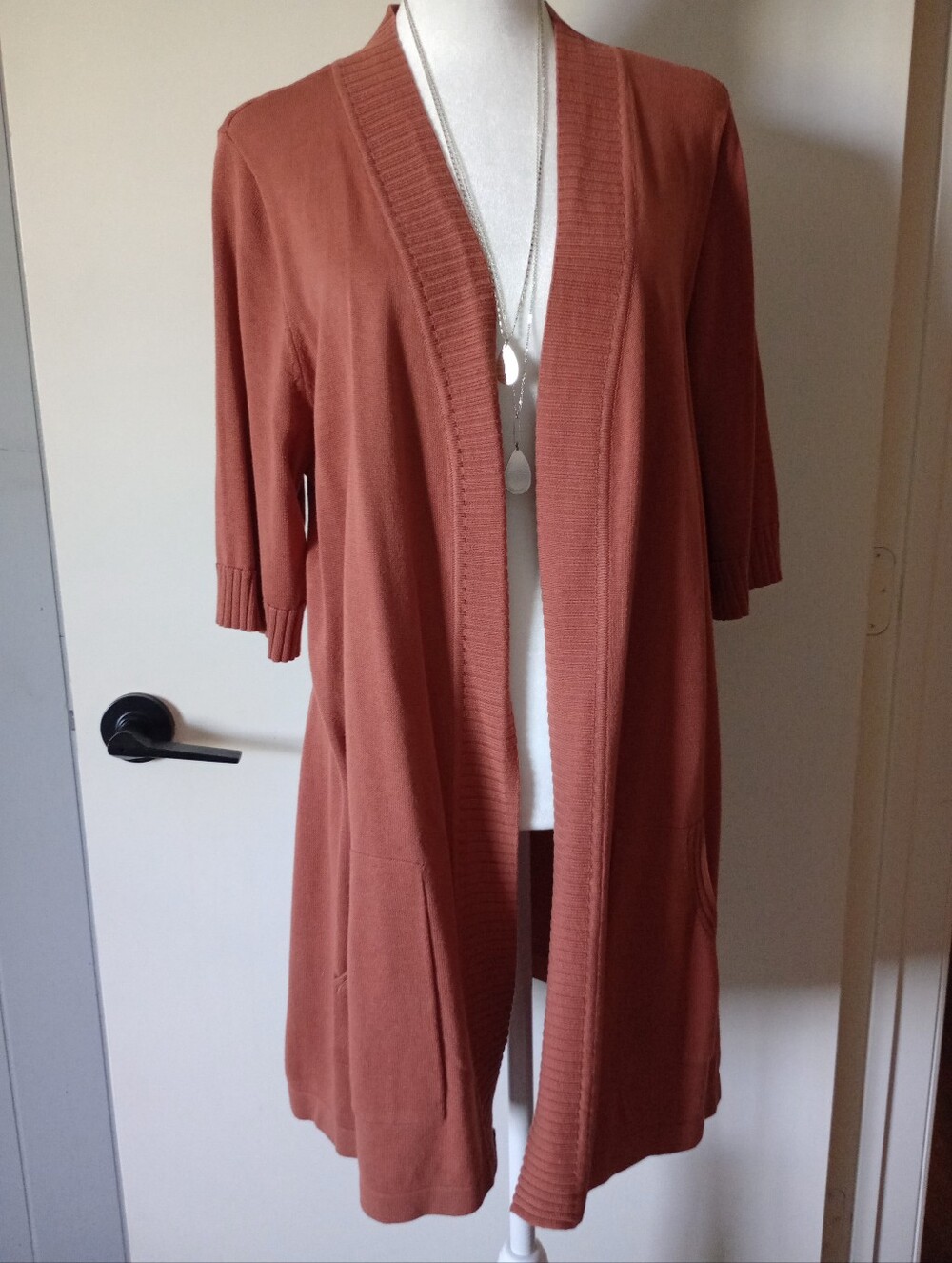 Isaac Mizrahi Open-Front Rust-Toned Cardigan w/ Pockets Size Large